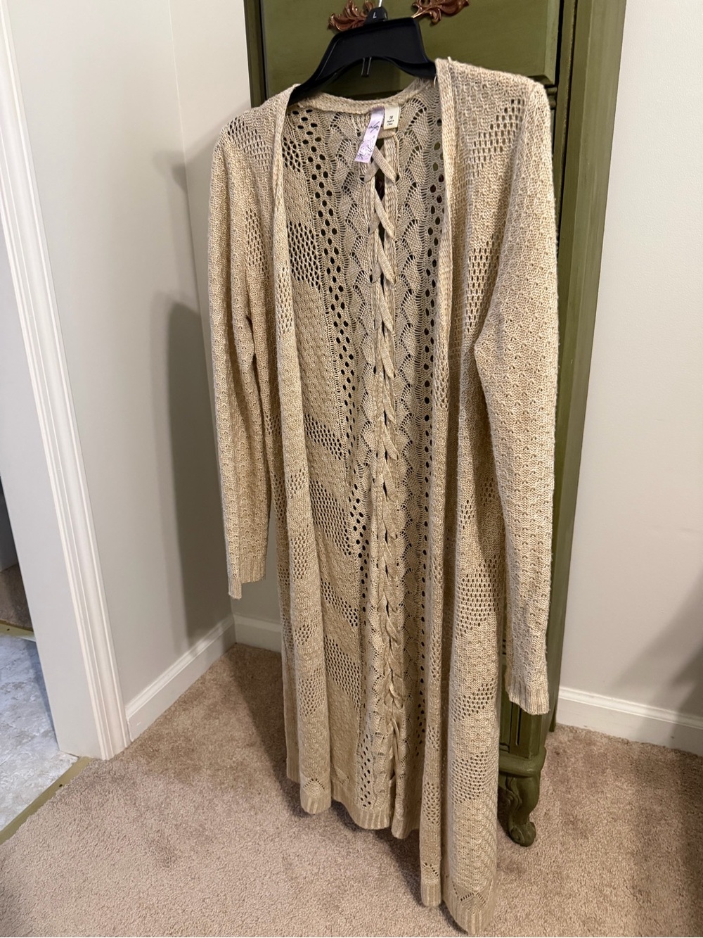 Alya Beige Open-Knit Longline Cardigan